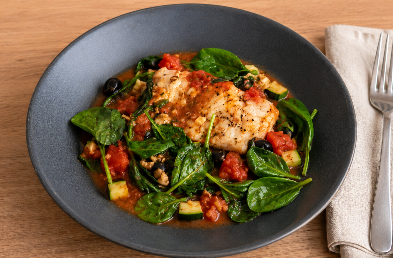 Kip-ovenschotel met mozzarella, olijven en frisse salade